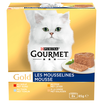 Gourmet Gold Mousse Multi-pack - Met rund, lever, tonijn en kalkoen