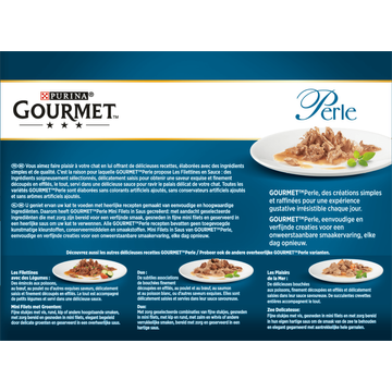 GOURMET Pearl | Volwassen Kat | Les Filettines En Saus | Kalkoen, Eend, Lam, Tonijn | 12 x 85 g | Set van 6| Vershoudzak